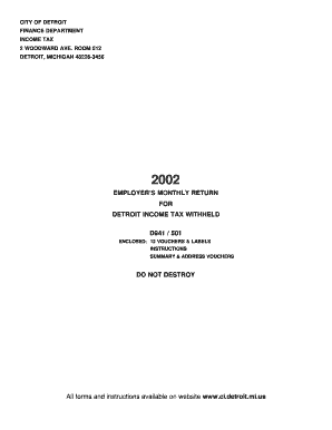 Detroit Income Tax Withheld Employer Monthly Return