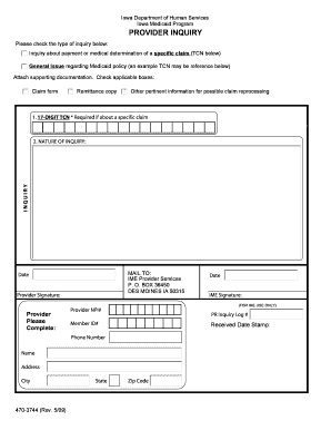 Iowa Medicaid Provider Inquiry Form