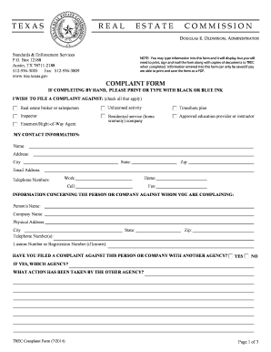 Texas Real Estate Commission Complaint Form