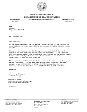 North Carolina Medical Review Form