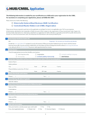 Texas HUB Certification and CMBL Registration Application