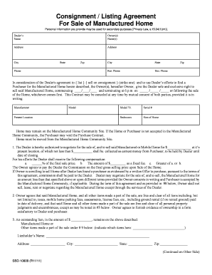 Consignment Agreement for Manufactured Home Sale