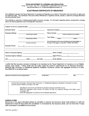 Texas Electrician Certificate of Insurance
