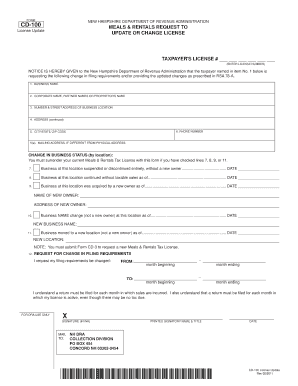New Hampshire Meals & Rentals License Update Form