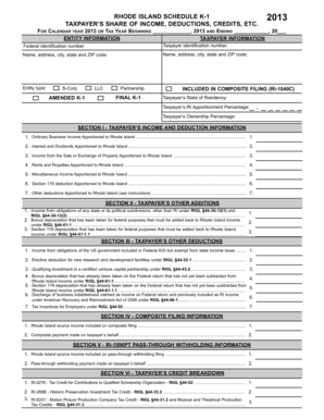 Rhode Island Schedule K-1 2013