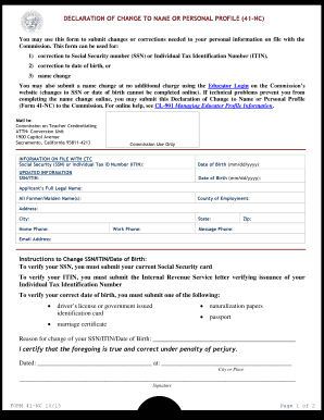 Declaration of Change to Name or Personal Profile