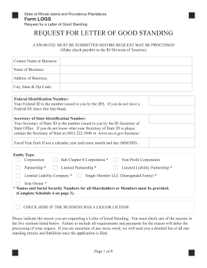 Rhode Island Letter of Good Standing Request