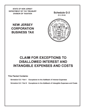 New Jersey Corporation Business Tax Claim for Exceptions