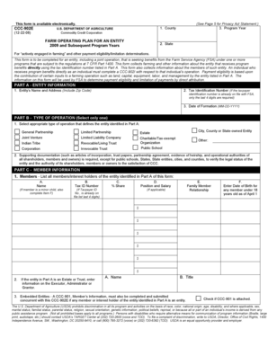 Farm Operating Plan for Entity