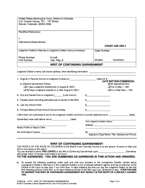 Writ of Continuing Garnishment