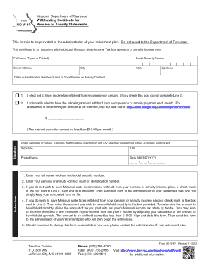 Missouri W-4P Pension Withholding Certificate