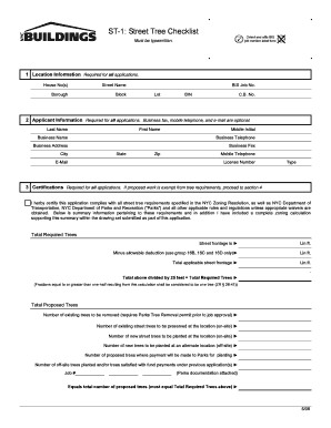 NYC Street Tree Checklist Form ST-1