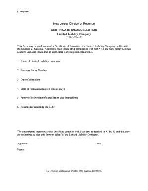 New Jersey LLC Cancellation Certificate