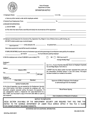 Georgia Separation Notice
