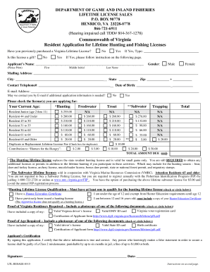 Virginia Lifetime Hunting and Fishing License Application