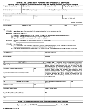 Standard Agreement Form for Professional Services