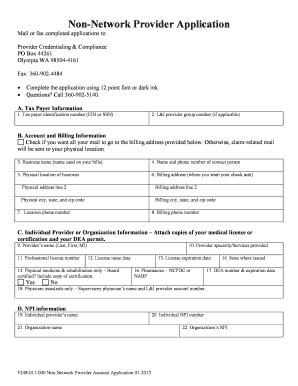 Washington Non-Network Provider Account Application
