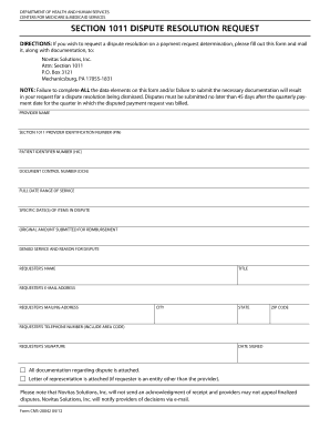 Section 1011 Dispute Resolution Request Form