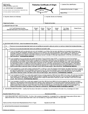 NOAA Fisheries Certificate of Origin