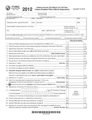 Indiana Income Tax Return IT-40EZ