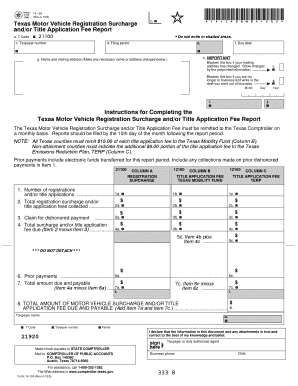 Texas Motor Vehicle Registration Surcharge and/or Title Application Fee Report