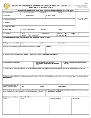 Tajikistan Visa Application Form 122