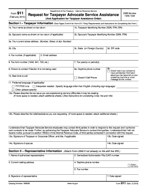 IRS Form 911 Request for Taxpayer Advocate Service Assistance
