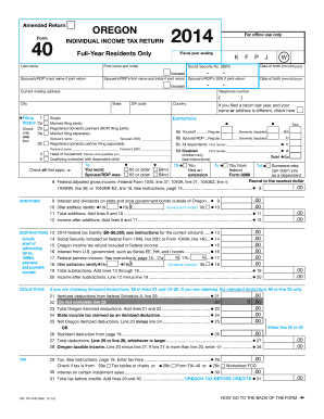 Oregon Individual Income Tax Return 2014