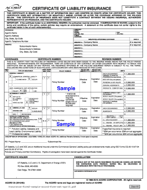 Certificate of Liability Insurance