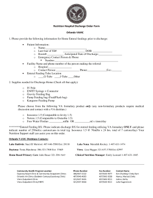 Nutrition Hospital Discharge Order Form