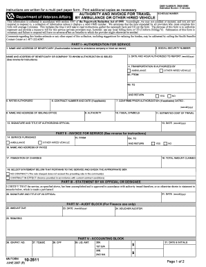 VA Form 10-2511 Travel Authorization and Invoice