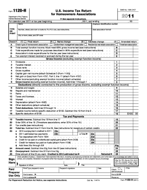 Form 1120-H US Federal Tax Return for Homeowners Associations