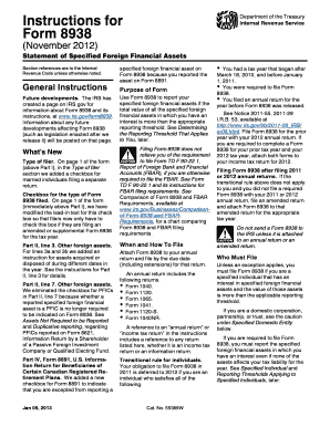 Form 8938 Statement of Specified Foreign Financial Assets