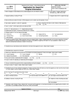 IRS Form 211 Application for Award for Original Information