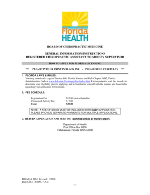 Florida Registered Chiropractic Assistant Supervisor Modification Form