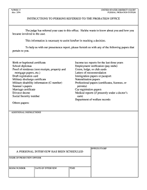 US Federal Presentence Report Form