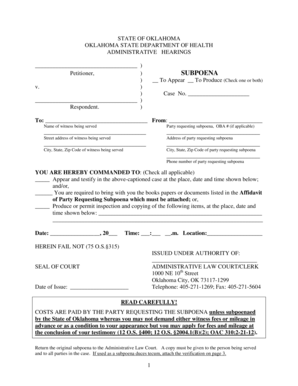Oklahoma Subpoena Form