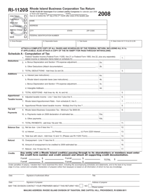 Rhode Island Business Corporation Tax Return