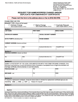 California CNA/HHA/CHT Certificate Name/Address Change Request