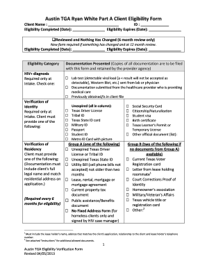 Austin TGA Ryan White Part A Client Eligibility Form