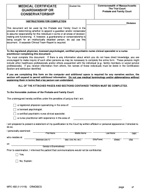 Massachusetts Guardianship or Conservatorship Medical Certificate