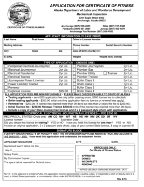 Alaska Certificate of Fitness Application
