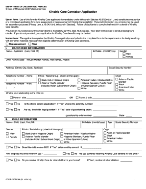 Wisconsin Kinship Care Caretaker Application