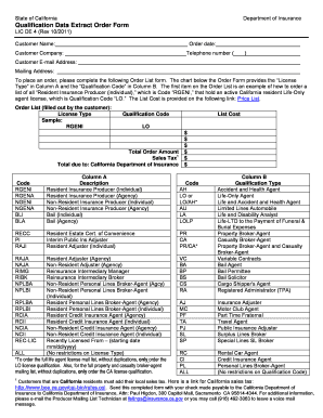 California Insurance Producer Qualification Data Extract Order Form