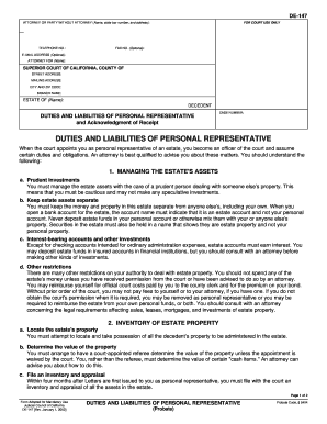California Personal Representative Duties and Liabilities Form