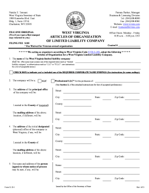West Virginia Articles of Organization for LLC