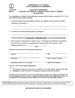Virginia LLC Name Change Amendment Form