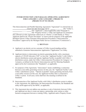 Michigan Interconnection and Parallel Operating Agreement
