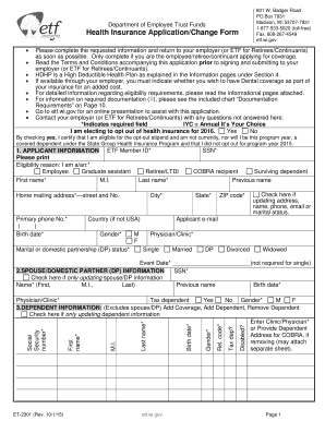 Wisconsin Health Insurance Application/Change Form