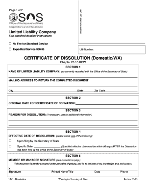 Certificate of Dissolution for Washington LLC